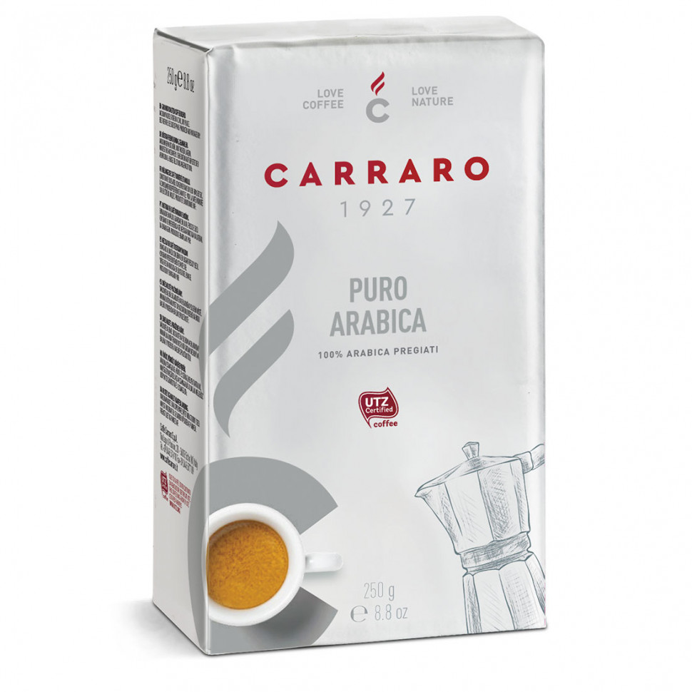 Кофе молотый Carraro Puro Arabica (Пуро Арабика) молотый, в/у, 250г